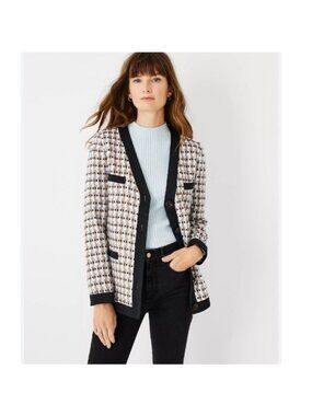 Ann Taylor Button Tweed Cardigan Jacket Business Size 14 Office Pockets Blazer